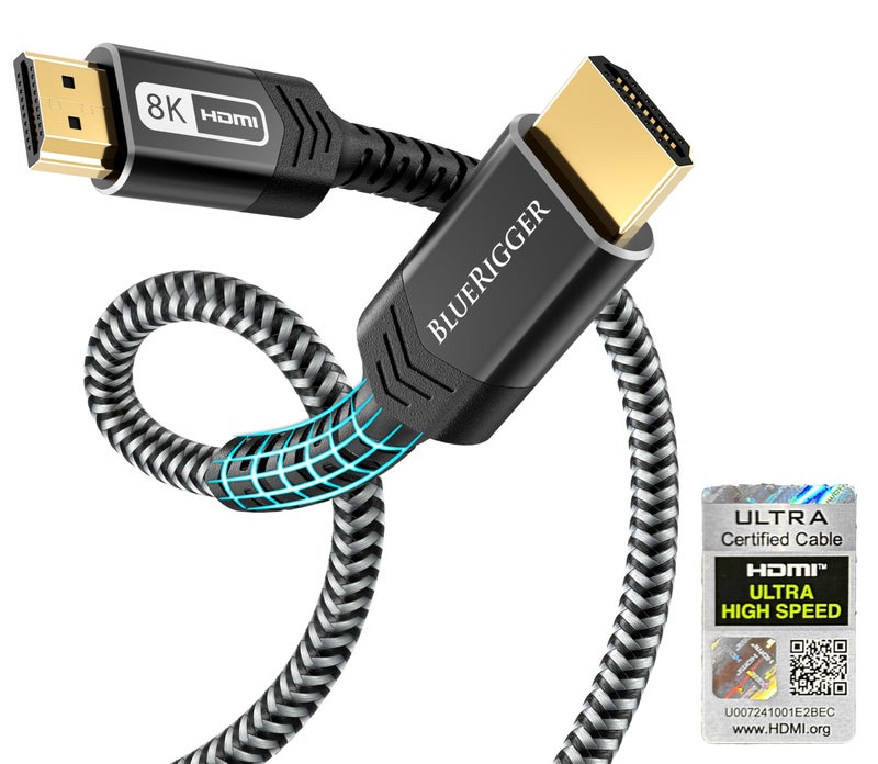 BlueRigger 10K 8K Certified HDMI 2.1 Cable 48Gbps (10FT, 8K 60Hz, 4K 120Hz, eARC, HDR10 VRR HDCP 2.3) Certified Ultra High Speed HDMI Cable Braided Cord- For Gaming PS5 Xbox Series X Roku HDTV Monitor - Image 1