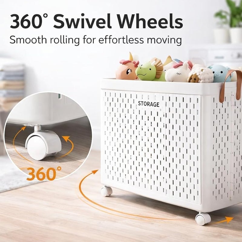 XVersion Laundry Basket 120L with Wheels, Large Foldable Plastic Clothes Hamper with Handle Grip, Collapsible Laundry Storage Bin for Home, Bedroom and Bathroom, Ivory White - Image 5