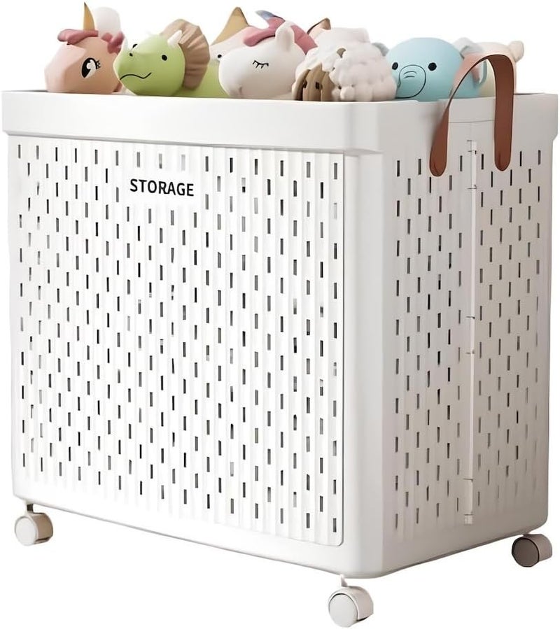 XVersion Laundry Basket 120L with Wheels, Large Foldable Plastic Clothes Hamper with Handle Grip, Collapsible Laundry Storage Bin for Home, Bedroom and Bathroom, Ivory White - Image 1
