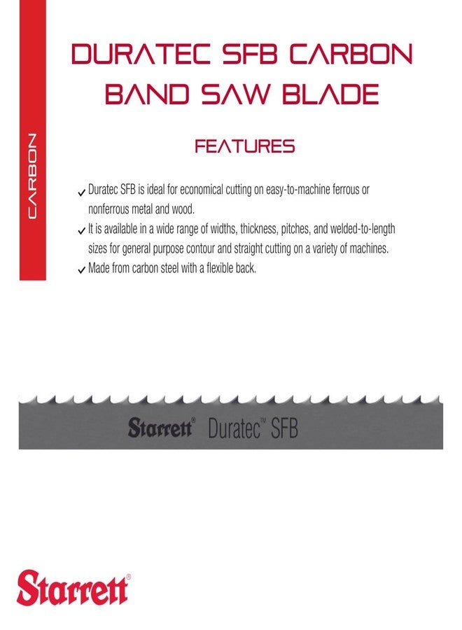 Starrett Duratec SFB Band Saw Blade with Carbon Steel - Regular Tooth, Raker Set, Neutral Rake - 64-1/2" Length, 1/2" Width, .025" Thickness, 14 TPI - 91401-05-04-1/2 - Image 2