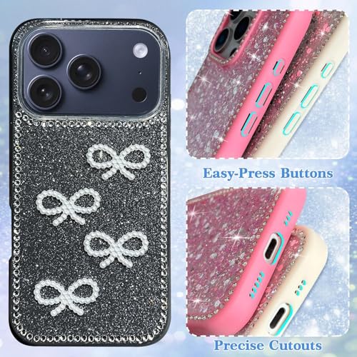 DIZORO Compatible with (iPhone 17 Pro Max Case)(2025), Luxury Diamond Cute with Bow Glitter Bling Case with Full Camera Protection Shockproof PC+TPU Glossy Shiny Back Cover for Girls Women (Black) - Image 5