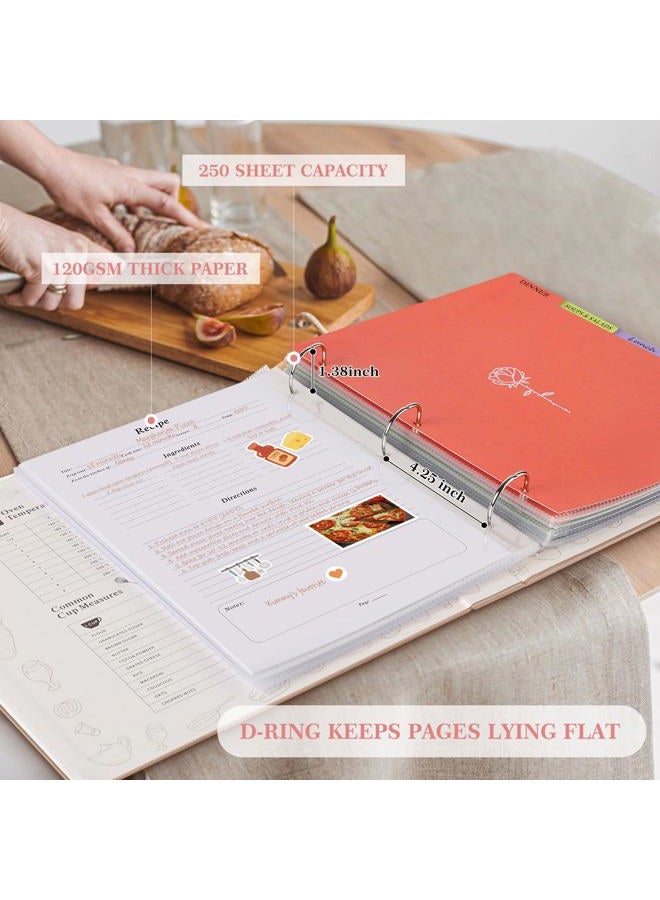 Lanpn Recipe Binder 8.5x11 3 Ring Kit, Waterproof Recipe Book Organizer Binder to Write in Your Own Recipes, Blank Cookbook with 60 Plastic Sleeves,116 Recipes, Dividers, Labels & Stickers, Green - Image 5