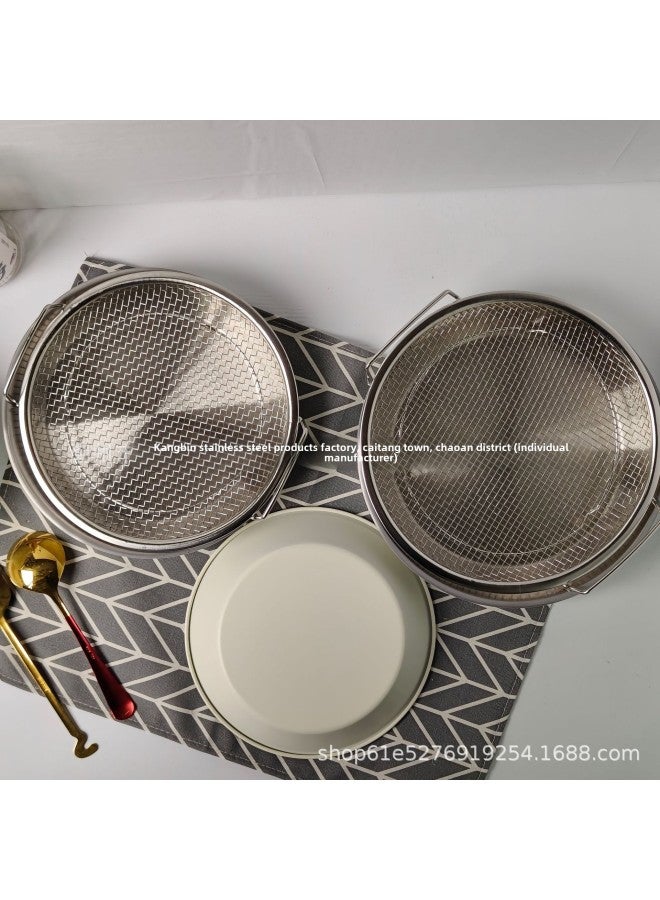 201 Stainless Steel Oil Dipped Tray With Handle Oil Dipped Basket Pizza Plate Grilled Fish Plate Fruit Dried Meat Dried Mesh Tray-Specifications:22cm-drain Oil Chassis ]  - Image 3