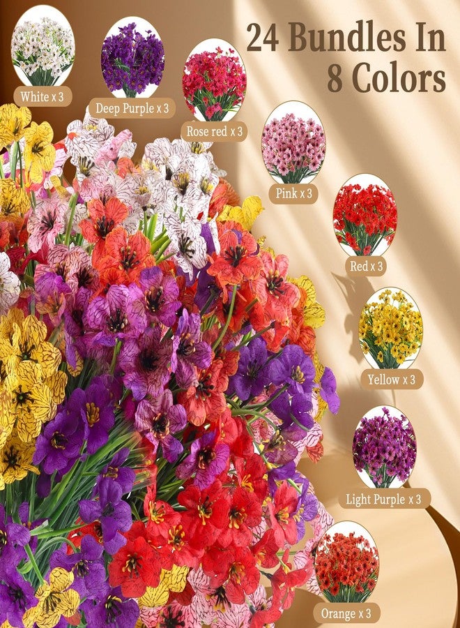 ColoPlay 24 Bundles Artificial Flowers for Outdoors/Indoors, Fake Flowers Plants for Indoor Outside Garden Porch Window Box Home Wedding Farmhouse(8 Color) - Image 3