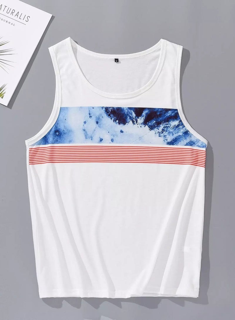 Men Contrast Panel Stripe Tank Top - Image 1