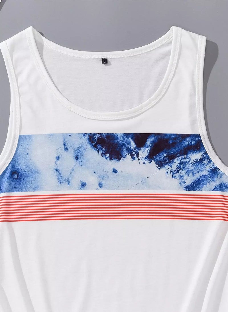Men Contrast Panel Stripe Tank Top - Image 4