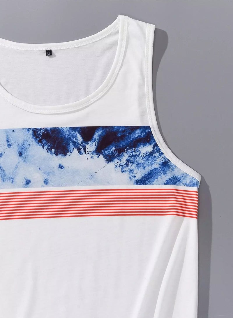 Men Contrast Panel Stripe Tank Top - Image 3
