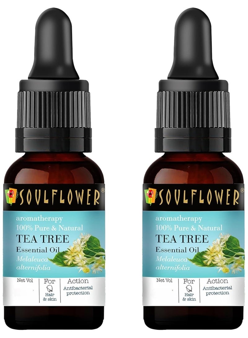Soulflower Tea Tree Essential Oil for Skin, Hair, Face, Acne Care, Dandruff | Ecocert Certified Organic 100% Pure, Natural, Undiluted Therapeutic Grade | 15ml - (Pack of 2) - Image 1