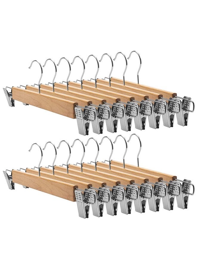 Kuber Industries Kuber Industries Hanger|Steel Adjustable Clips|Wooden Natural Finish Closet Hanger with Swivel Hook for Clothes & Classical Lifestyle|Pack of 16 (Brown)  - Image 1