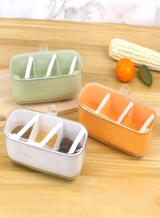 JOLYMIT 3 Compartments Seasoning Box with Cover and Serving Spoons, Kitchen Condiment Jars, Spoon Masala Dabba Condiment Spice Jar Container (Multicolour /1 Pcs) - Image 2