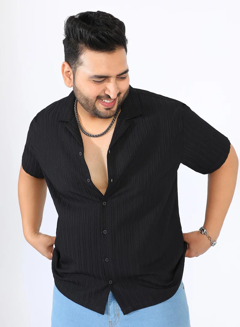 انستافاب بلس قميص مقلم بتصميم ذاتي باللون الأسود الفحمي للرجال