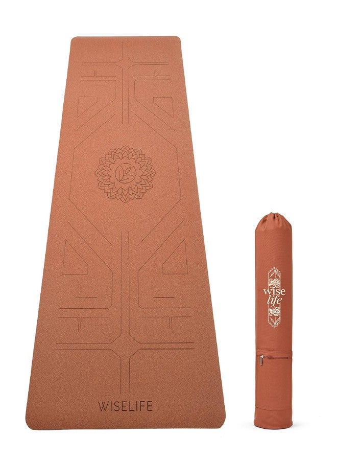Wiselife Cork Natural Rubber Yoga Mat/Carry Strap (5MM | Extra Large Extra Wide | Anti skid Anti slip) for Yoga & Workout (Cork) - Image 1