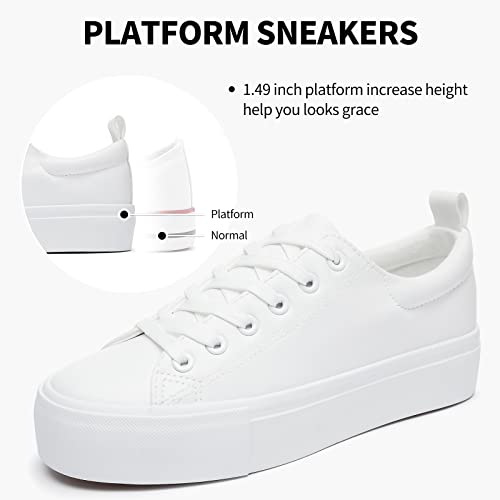 SERNIAL Womens White Platform Sneakers PU Leather Platform Shoes Walking Shoes for Women(White,US8) - Image 3