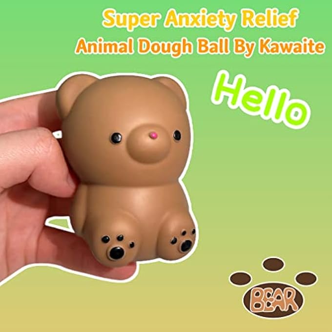 Kawaite Brown Bear Stress Relief Dough Ball (1 Pack) - Animal Sensory Squeeze Ball Fidget Toy - Stretchy Anti Stress Balls for Boys and Girls, Cute Bear Squishy Ball for Relax, Calm, Focus - Image 2