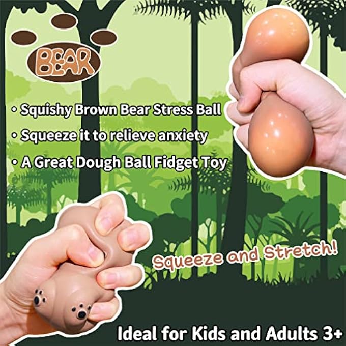 Kawaite Brown Bear Stress Relief Dough Ball (1 Pack) - Animal Sensory Squeeze Ball Fidget Toy - Stretchy Anti Stress Balls for Boys and Girls, Cute Bear Squishy Ball for Relax, Calm, Focus - Image 5