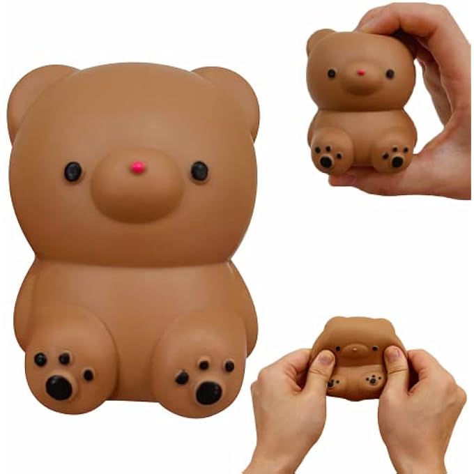 Kawaite Brown Bear Stress Relief Dough Ball (1 Pack) - Animal Sensory Squeeze Ball Fidget Toy - Stretchy Anti Stress Balls for Boys and Girls, Cute Bear Squishy Ball for Relax, Calm, Focus - Image 1