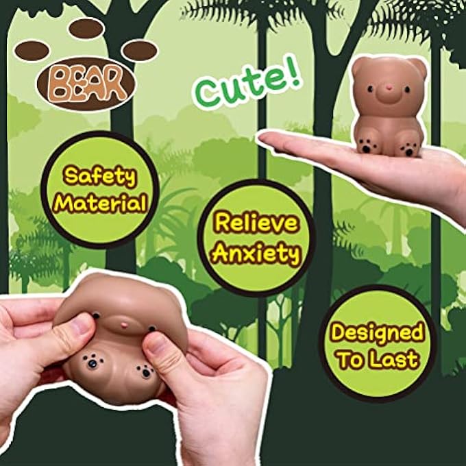 Kawaite Brown Bear Stress Relief Dough Ball (1 Pack) - Animal Sensory Squeeze Ball Fidget Toy - Stretchy Anti Stress Balls for Boys and Girls, Cute Bear Squishy Ball for Relax, Calm, Focus - Image 3