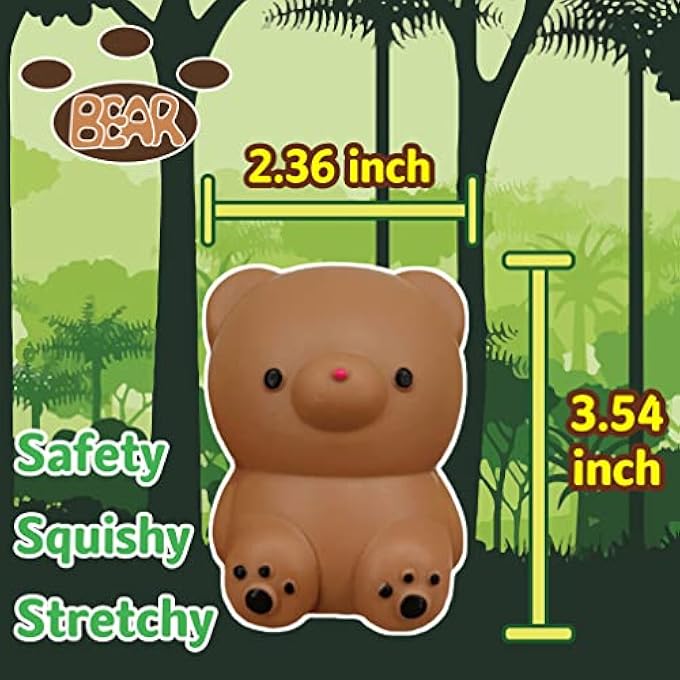 Kawaite Brown Bear Stress Relief Dough Ball (1 Pack) - Animal Sensory Squeeze Ball Fidget Toy - Stretchy Anti Stress Balls for Boys and Girls, Cute Bear Squishy Ball for Relax, Calm, Focus - Image 4