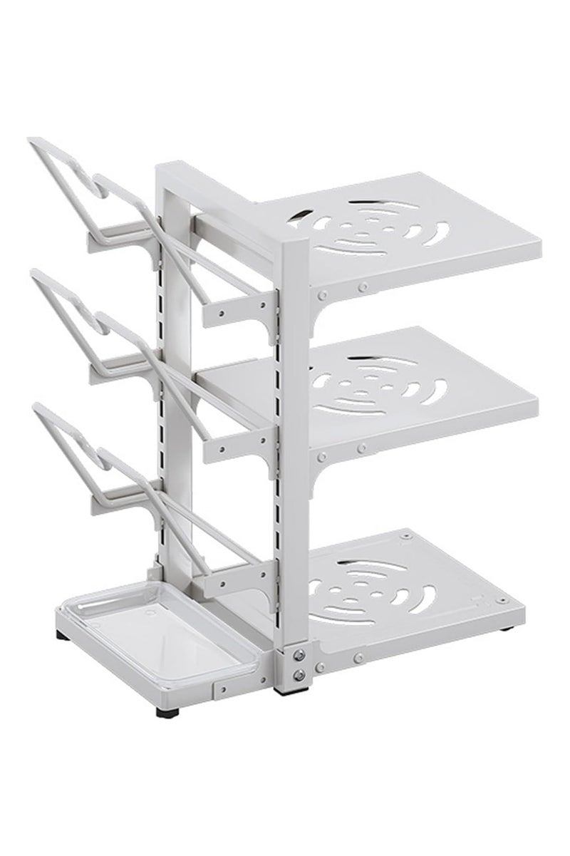 بلومنغ تايم رف منظم للأواني قابل للتعديل، رف أواني قائم متعدد الوظائف للخزانة، حاملات أغطية الأواني، رف أواني من الفولاذ الكربوني المصنوع من الحديد الزهر لتنظيم المطبخ وتخزينه، 3 طبقات - أبيض - Image 1