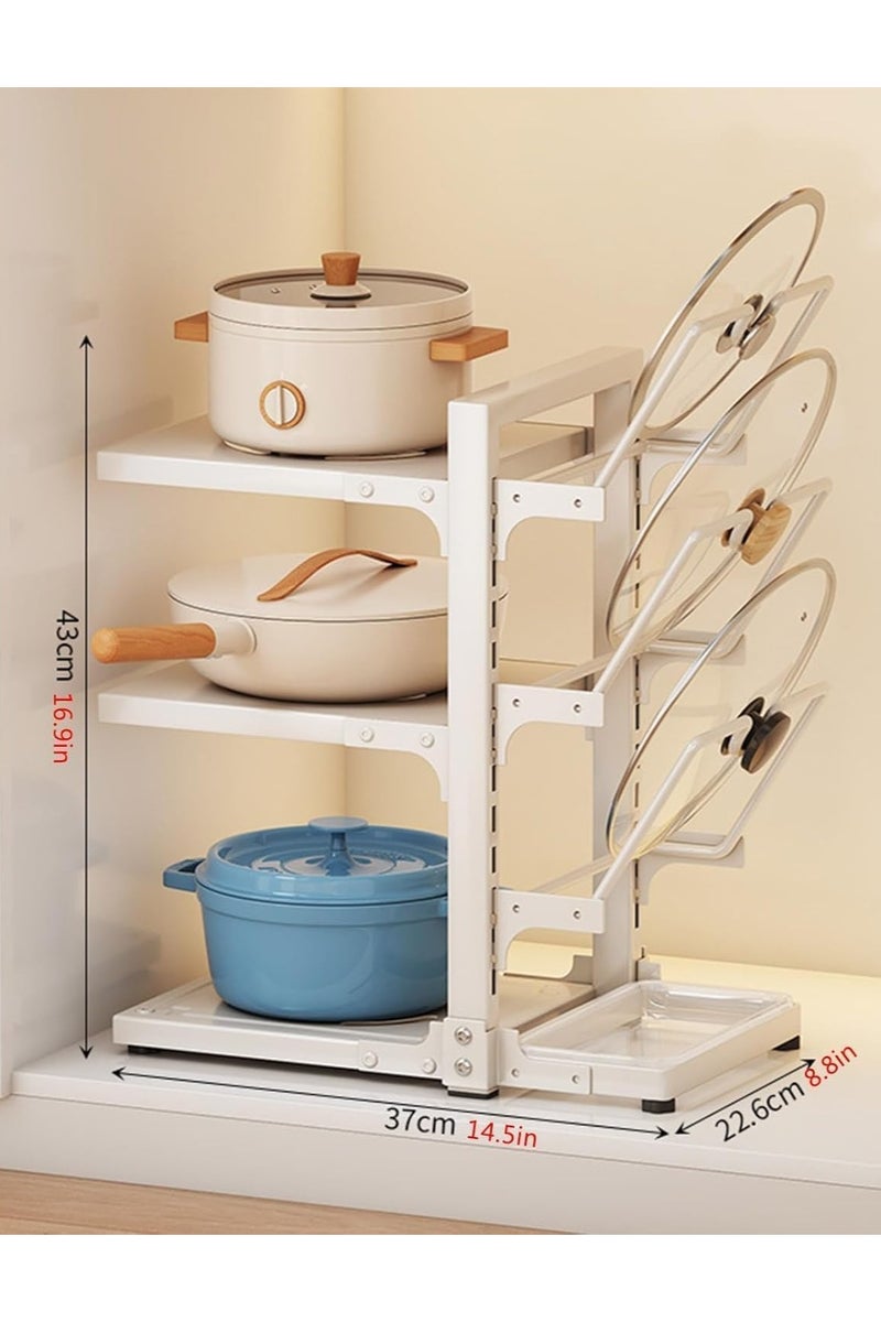 بلومنغ تايم رف منظم للأواني قابل للتعديل، رف أواني قائم متعدد الوظائف للخزانة، حاملات أغطية الأواني، رف أواني من الفولاذ الكربوني المصنوع من الحديد الزهر لتنظيم المطبخ وتخزينه، 3 طبقات - أبيض - Image 2
