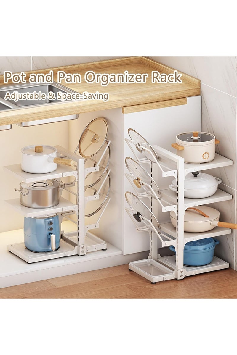 بلومنغ تايم رف منظم للأواني قابل للتعديل، رف أواني قائم متعدد الوظائف للخزانة، حاملات أغطية الأواني، رف أواني من الفولاذ الكربوني المصنوع من الحديد الزهر لتنظيم المطبخ وتخزينه، 3 طبقات - أبيض - Image 3