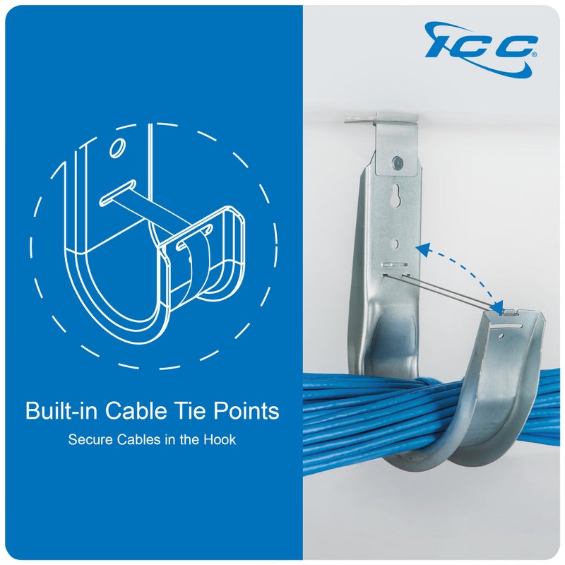 ICC Ceiling Mount J Hook 3/4â€ Without Retainer Clip - Galvanized Steel Cable Management Hooks for Hanging Cable - Rust-Resistant, EIA and TIA Compliant - 3/4 Inch 25 Pack - Image 4