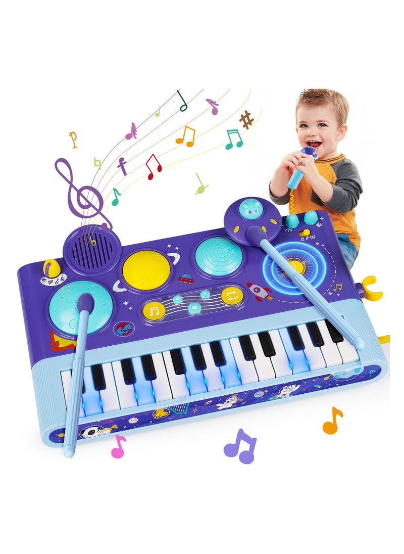 SYOSI 5 in 1 Toddler Musical Toys, Piano Keyboard Xylophone Drum with Microphone, for Girls Boys Birthday Easter Gifts, for Kid Age 1-4 DJ Music Table Instrument Learning, for Baby 9-18 Month (purple)  - Image 1