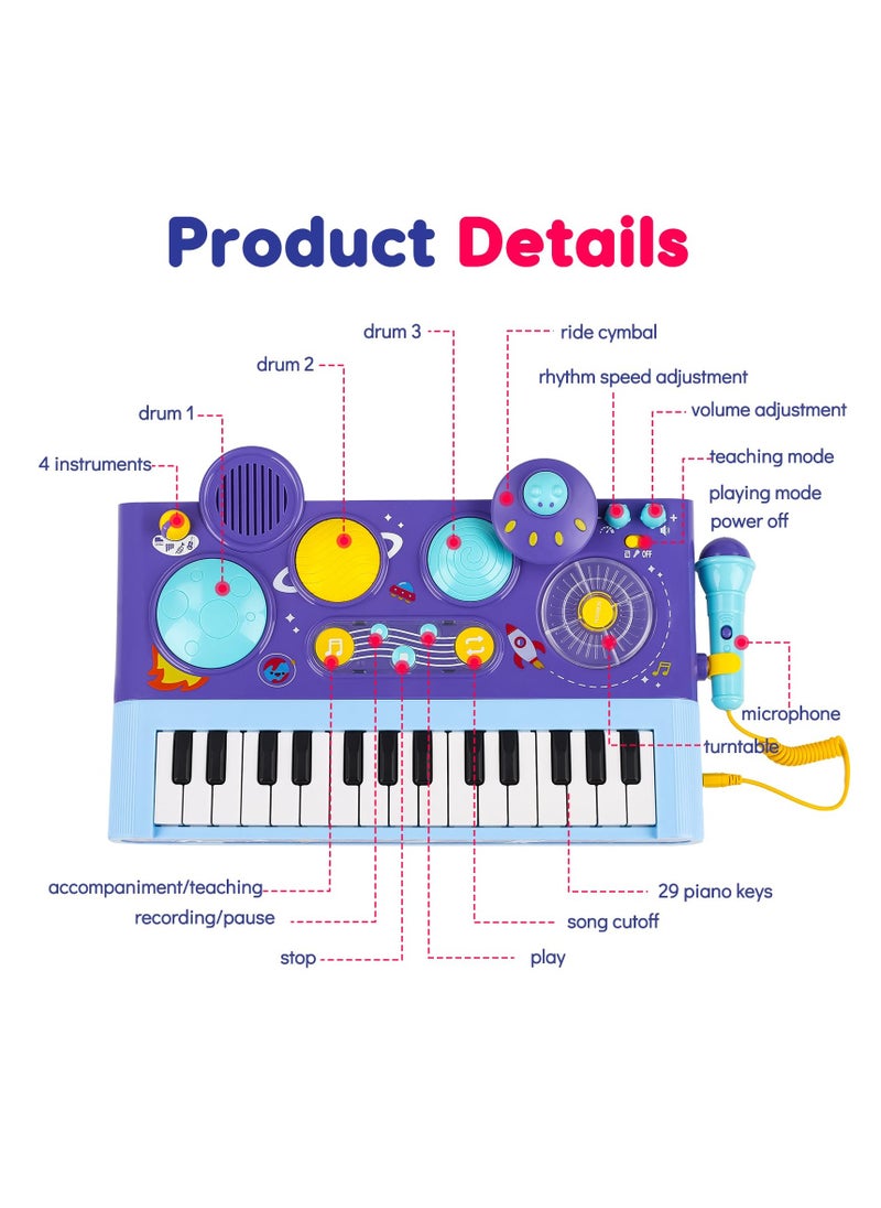 SYOSI 5 in 1 Toddler Musical Toys, Piano Keyboard Xylophone Drum with Microphone, for Girls Boys Birthday Easter Gifts, for Kid Age 1-4 DJ Music Table Instrument Learning, for Baby 9-18 Month (purple)  - Image 2