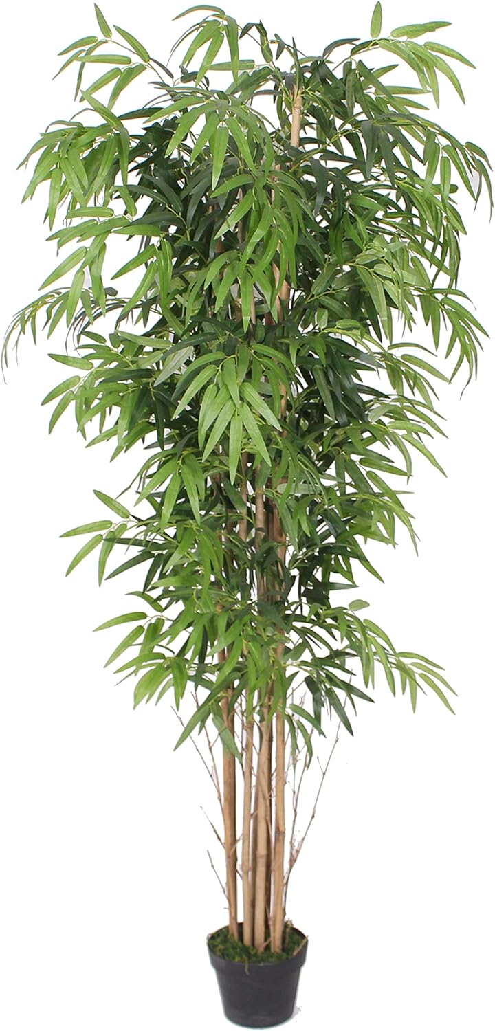AMERIQUE Gorgeous 6 Feet Bamboo Artificial Tree Silk Plant with Sturdy Stalks and Lush Leaves with Nursery Plastic Pot - Image 1