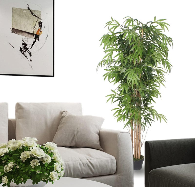 AMERIQUE Gorgeous 6 Feet Bamboo Artificial Tree Silk Plant with Sturdy Stalks and Lush Leaves with Nursery Plastic Pot - Image 2