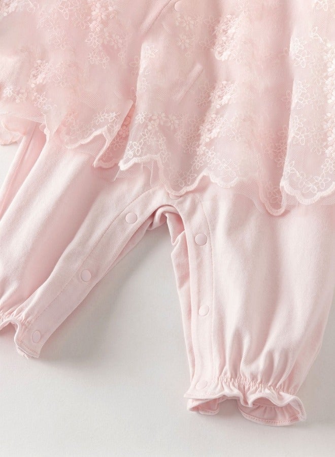 Dave & Bella Baby Girl Lace Overlay Romper with Peter Pan Collar - Image 5