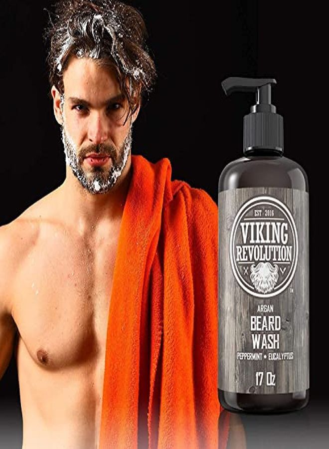 Viking Revolution O W/Argan & Jojoba Oils - Softens & Strengthens - Natural Peppermint And Eucalyptus Scent - Beard Shampoo W/Beard Oil (17 Oz Shampoo)  - Image 3