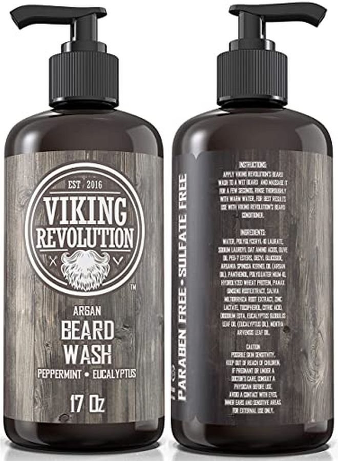 Viking Revolution O W/Argan & Jojoba Oils - Softens & Strengthens - Natural Peppermint And Eucalyptus Scent - Beard Shampoo W/Beard Oil (17 Oz Shampoo)  - Image 2