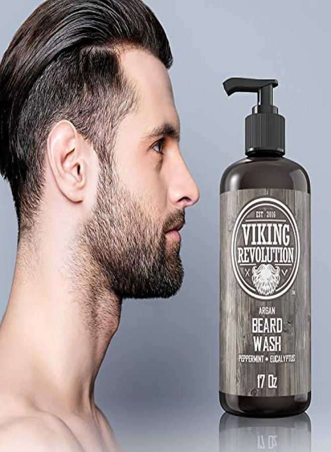 Viking Revolution O W/Argan & Jojoba Oils - Softens & Strengthens - Natural Peppermint And Eucalyptus Scent - Beard Shampoo W/Beard Oil (17 Oz Shampoo)  - Image 5