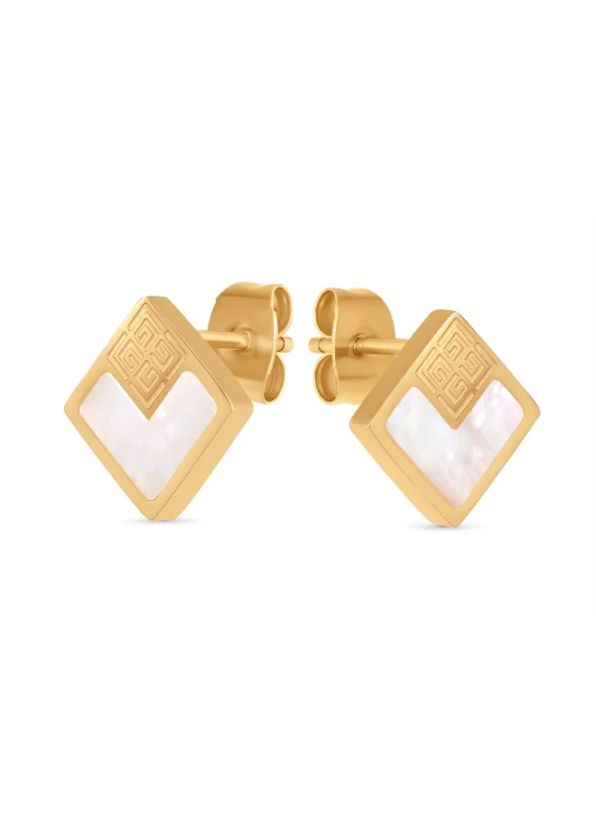 غاي لاروش Lea Gold-Plated Earrings with Logo Motifs & Mother of Pearl