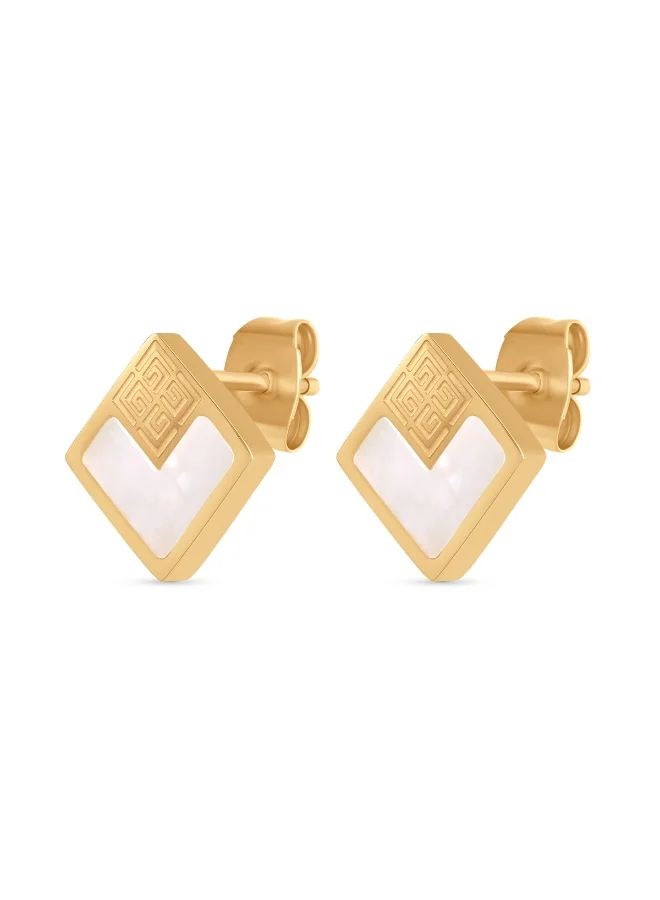غاي لاروش Lea Gold-Plated Earrings with Logo Motifs & Mother of Pearl