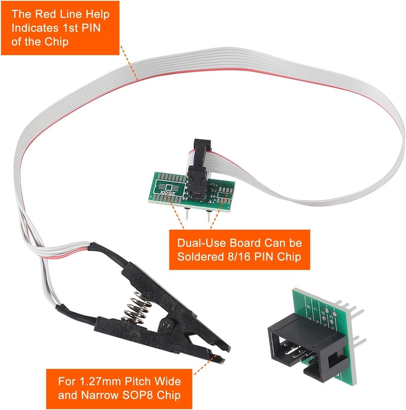 ACEIRMC SOIC8 SOP8 Flash Chip IC Test Clips Socket Adpter Programmer BIOS + CH341A 24 25 Series for EEPROM Flash BIOS USB Programmer Module (Double Clip+ USB) - Image 5