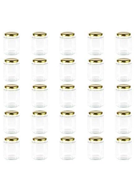Encheng Encheng 6 oz Clear Hexagon JarsSmall Glass Honey Jars With LidsGoldenMason Jars For HerbsFoodsJamsLiquid Canning Jars Spice Jars For Storage 25 Pack 