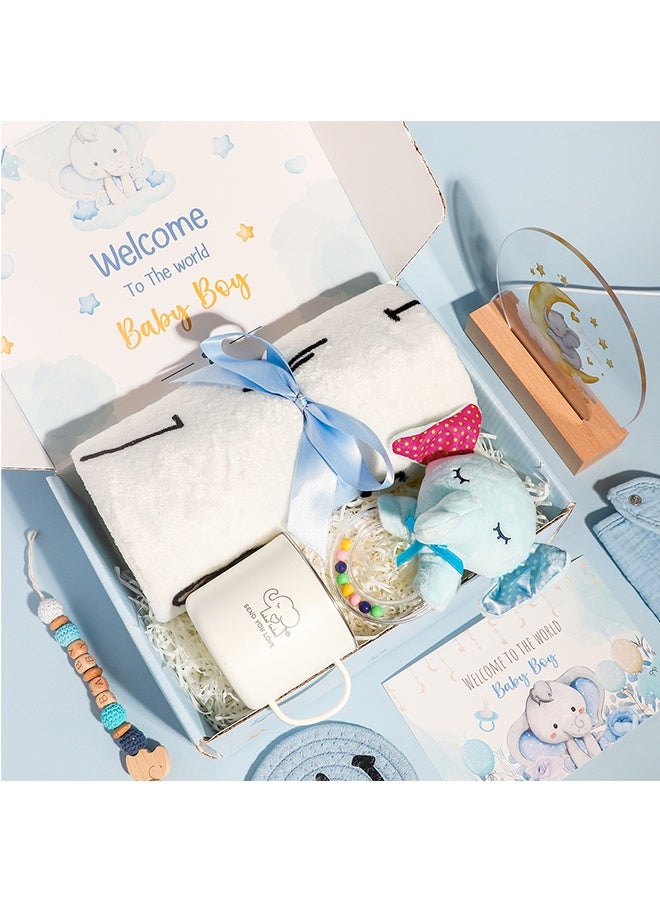 Beauenty Baby Gifts,Baby Shower Gifts for Girls Boys,New Born Baby Girls Gift,Babies Gift Basket,Unique Baby Gift Essential,Gender Reveal Gifts,Rattle Swaddle Blanket Toddler Gifts (blue) - Image 3