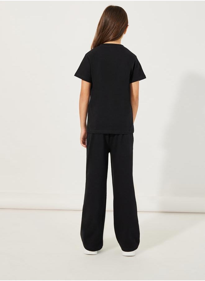 Styli Solid Round Neck T-Shirt & Wide Leg Joggers Co-Ords Set  - Image 4