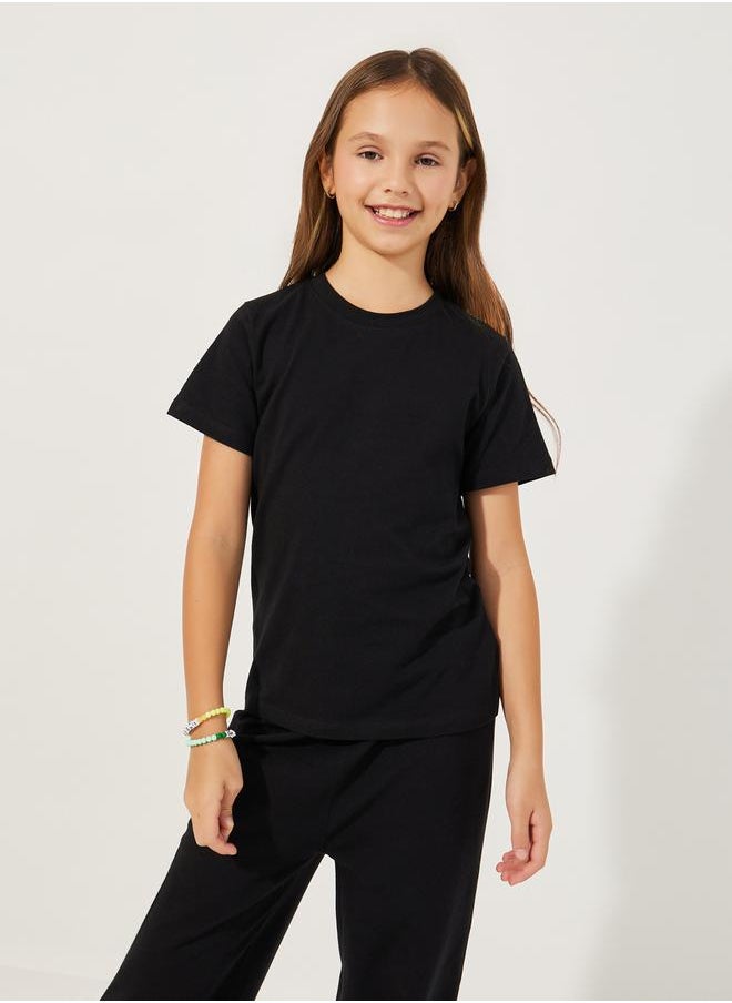 Styli Solid Round Neck T-Shirt & Wide Leg Joggers Co-Ords Set  - Image 2