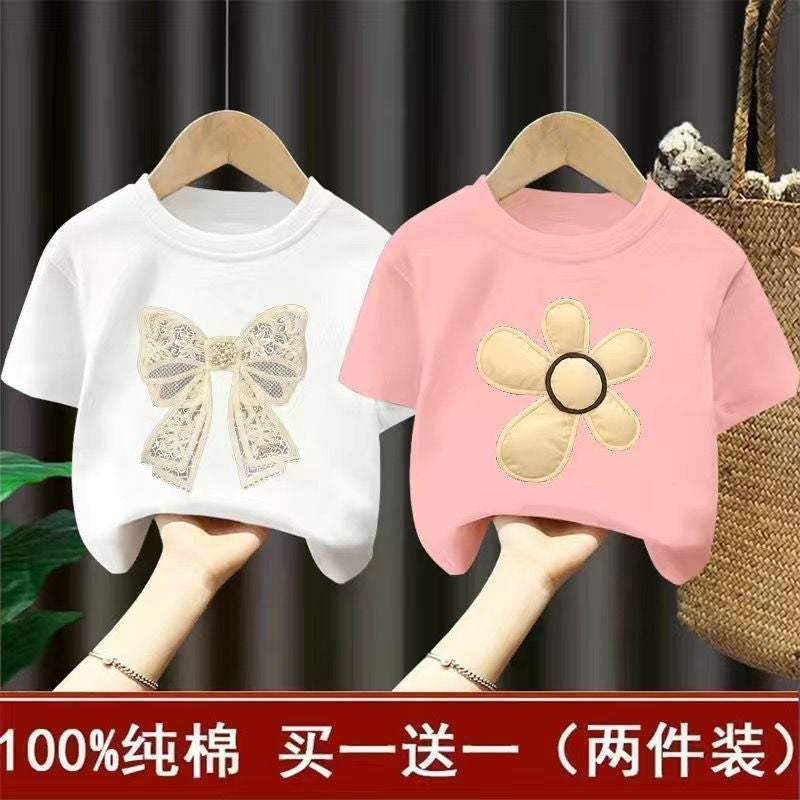 Girls' Short-Sleeved T-Shirt Summer 2023 New Western-Style Children'S Korean-Style Loose Casual Top Little Girl'S Base 12 - Image 2