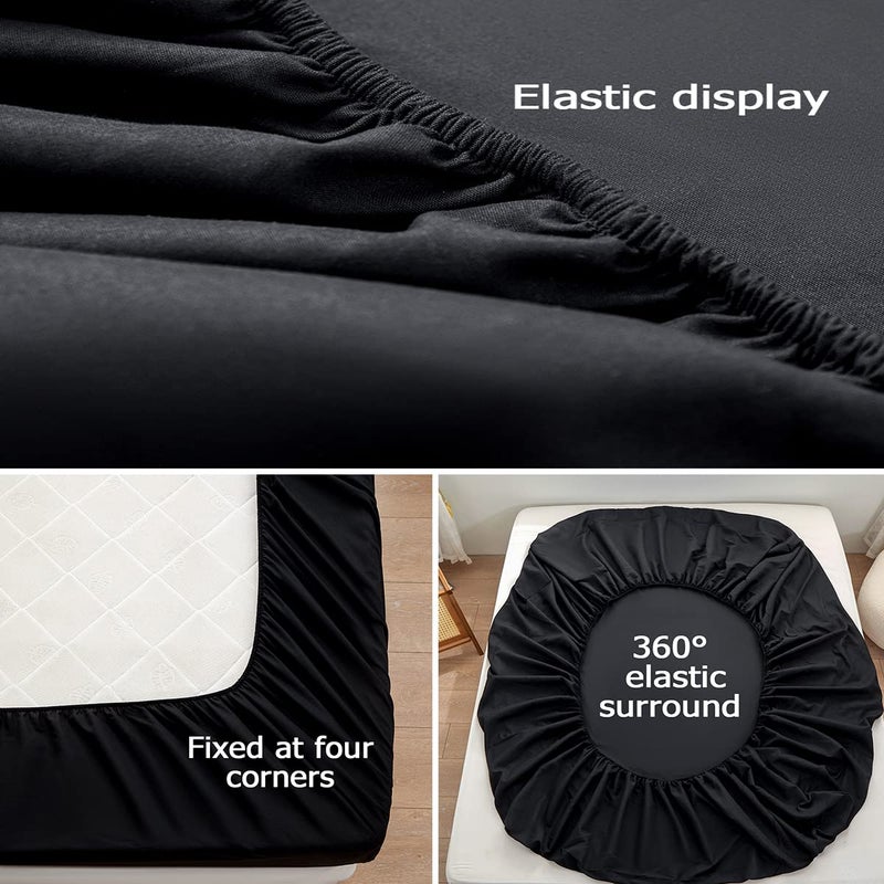 rushrushlulu Bedding Twin Size Fitted Sheet Only-Twin Size Deep Pocket Bottom Fitted Sheet Fits 15inches Bed Matress Sheet Soft and Microfiber Easy Care-Black - Image 4