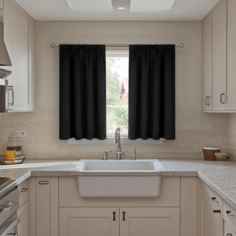 BGment Short Blackout Curtains for Small Window 40 Inch Long  Thermal Insulated Full Room Darkening Bedroom Curtains Soundproof Privacy Rod Pocket Kitchen Curtains  2 Panels  Each Panel 42 Wide  Black - Image 3