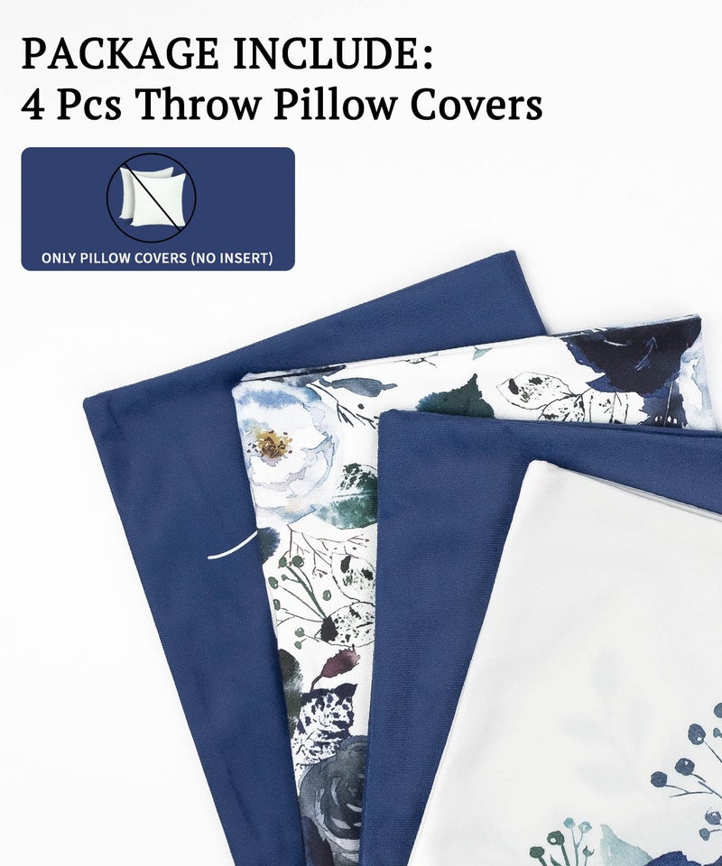 D DIFARIC Navy Blue Throw Pillow Covers 18x18 Inch Floral Roses Flower White Grey Pillows Decorative Throw Pillows Modern Quote Spring Velvet Cushion Case Set of 4 for Couch Bed Sofa - Image 5