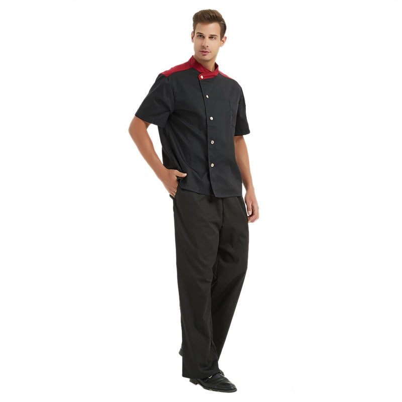 TopTie Unisex Short Sleeve Chef Coat Jacket, Black Snap - Image 5