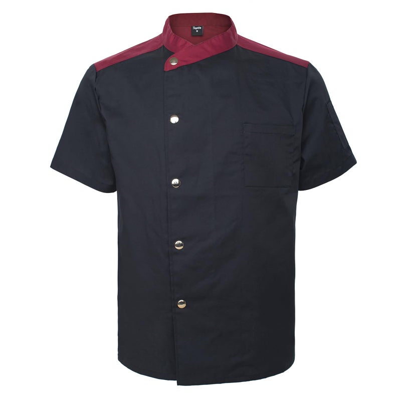 TopTie Unisex Short Sleeve Chef Coat Jacket, Black Snap - Image 1