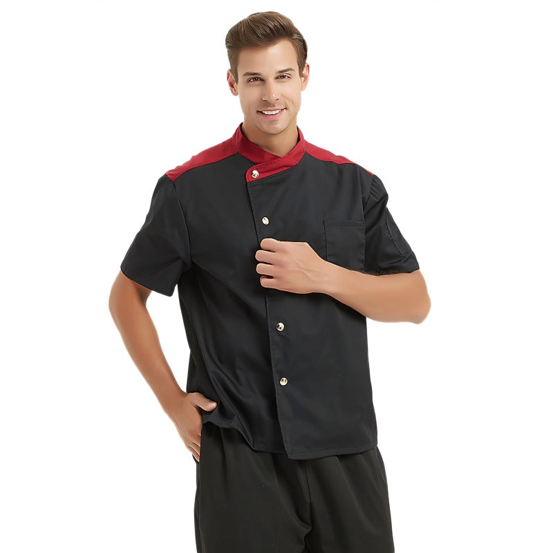 TopTie Unisex Short Sleeve Chef Coat Jacket, Black Snap - Image 3