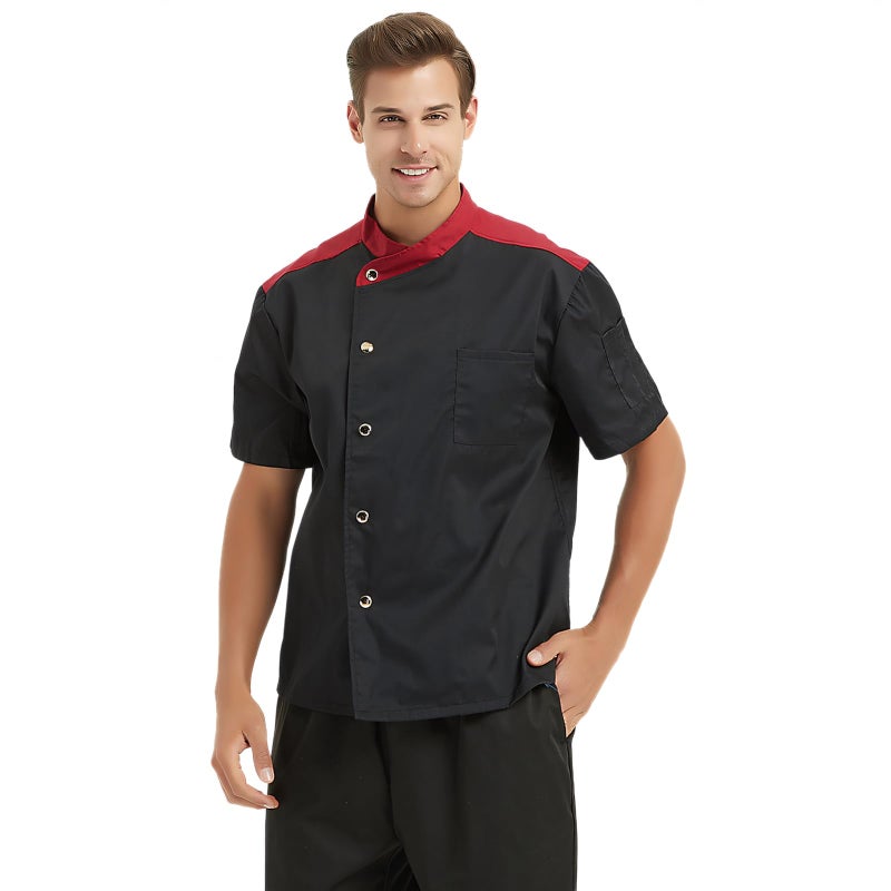 TopTie Unisex Short Sleeve Chef Coat Jacket, Black Snap - Image 4