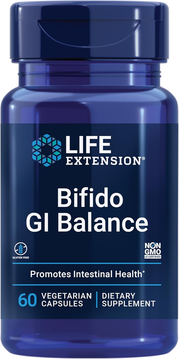 Life Extension بروبيوتيك توازن بيفيدو جي آي من لايف إكستينشن بيفيدوبكتيريوم لونغوم BB536 2 مليار CFU دعم صحة الأمعاء صحة الهضم خالي من الغلوتين غير معدل وراثيًا نباتي 60 كبسولة - Image 1
